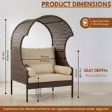Outdoor Wicker Canopy Egg Chair with Cushions (Dark Brown & Cream)
