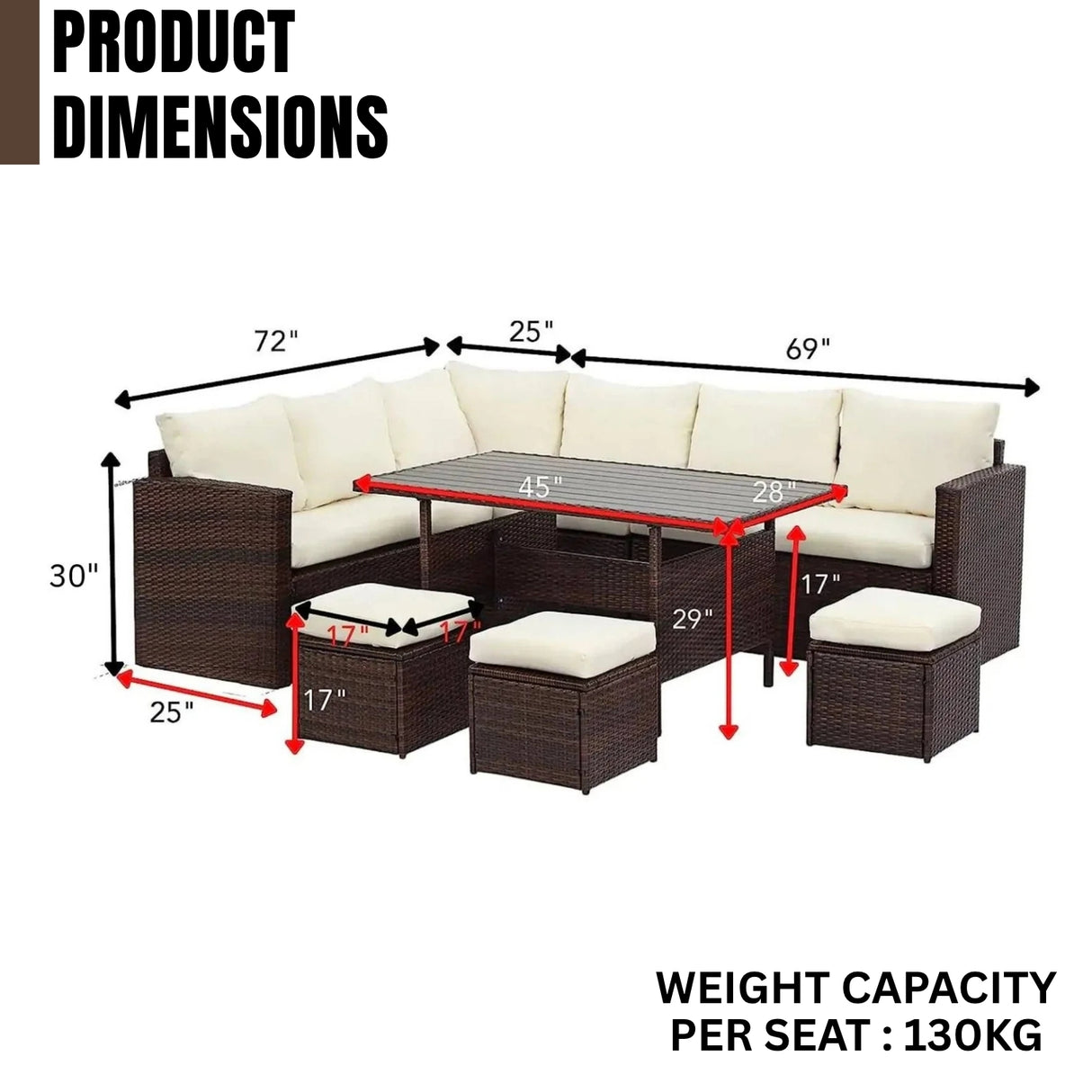 6-Pieces L-Shape Patio Rattan Dining Set