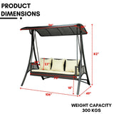 All-Weather Outdoor Rattan Wicker 3-Seat Patio Swing Chair with Shade