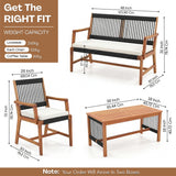 Outdoor Rope & Teak Wood 4-Piece Sofa Set (Black & White)