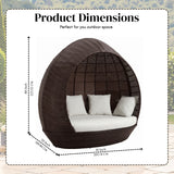 Outdoor Rattan Wicker Egg-Shaped Daybed (Dark Brown Wicker & Off-White)