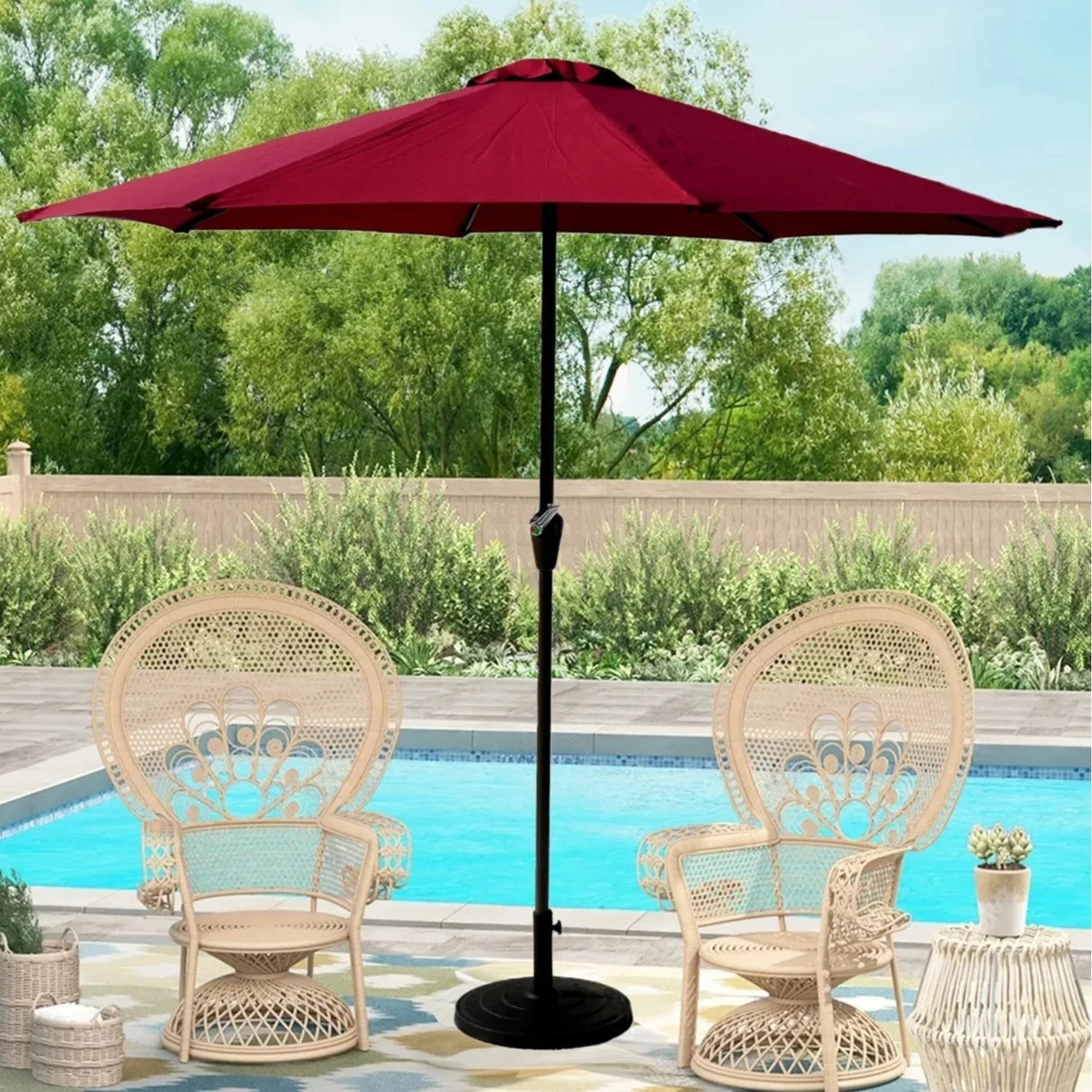 9ft Red Color Outdoor Patio Umbrella with Centre Pole