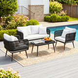 Outdoor Rope 4 Seater Conversation Furniture Set (Black & White)
