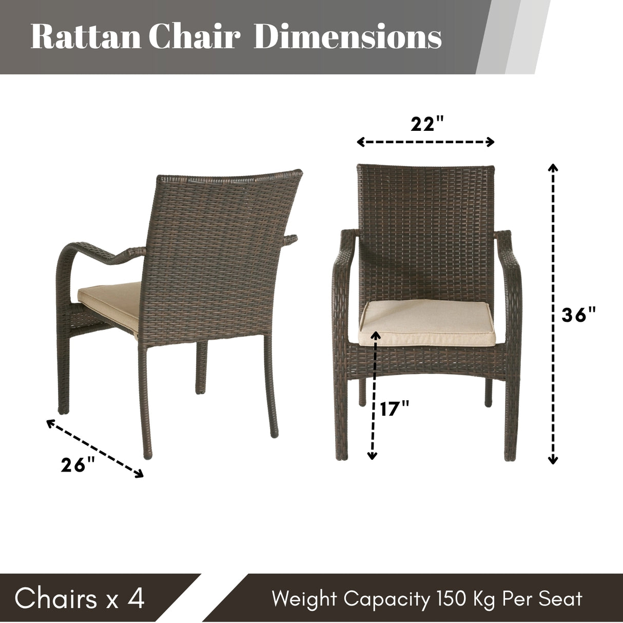 4-Piece Outdoor Rattan Wicker Patio Dining Chairs