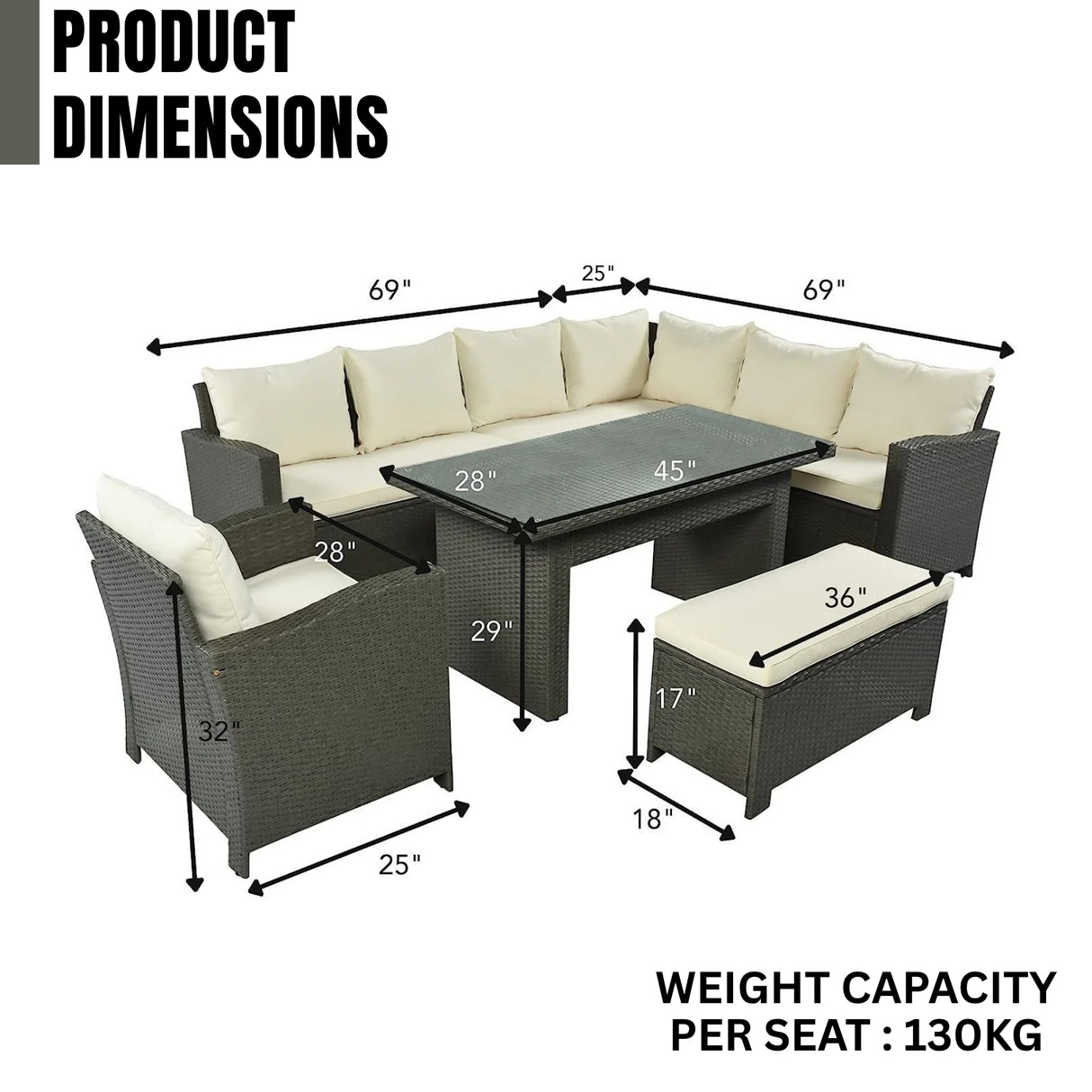5-Piece Outdoor Patio Furniture Set with Dining Table and Chairs