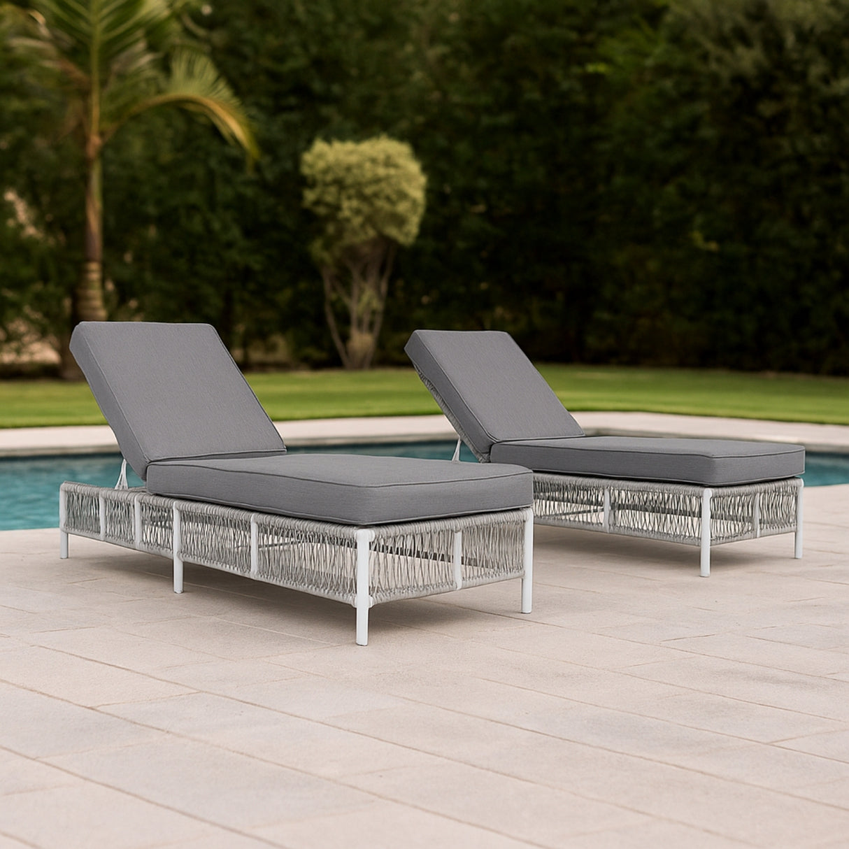 Outdoor Rope Lounge Chairs Set of 2 with Thick Cushions