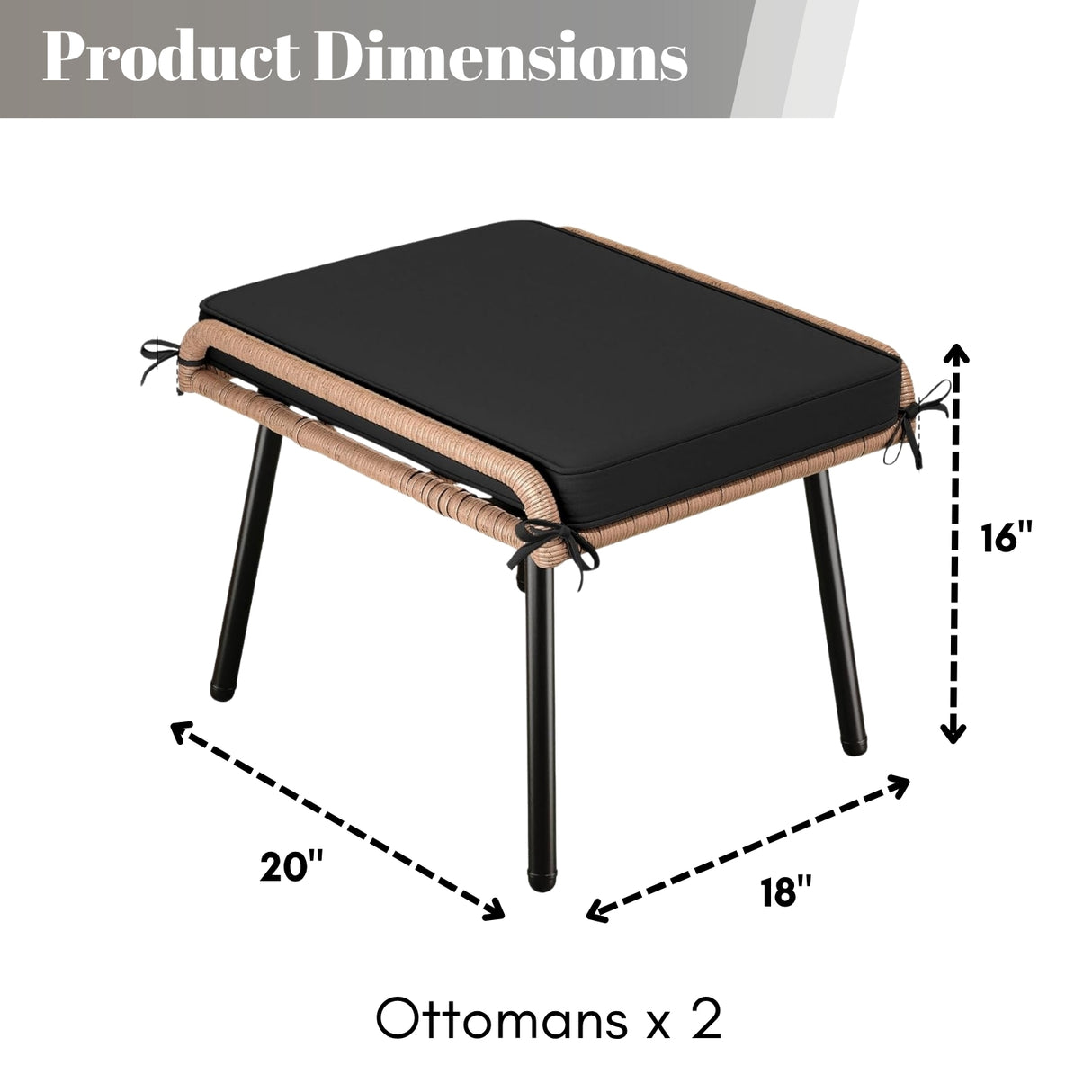Set of 2 Wicker Ottomans, Multipurpose Outdoor Furniture
