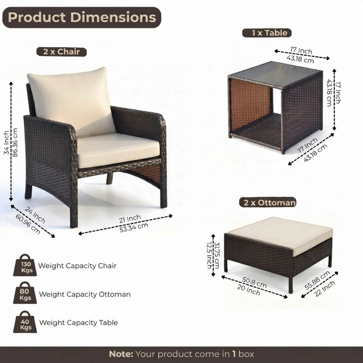 Outdoor 5 Piece Patio Wicker Furniture Set
