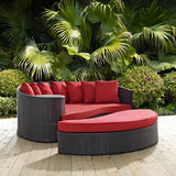 Outdoor Rattan Wicker Daybed (Dark Brown & Red)