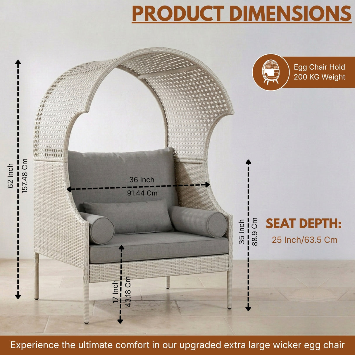 Outdoor Wicker Canopy Egg Chair with Cushions (White & Grey)