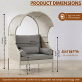 Outdoor Wicker Canopy Egg Chair with Cushions (White & Grey)
