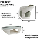Outdoor White Rattan Wicker Sofa Chairs With Glass Top Table