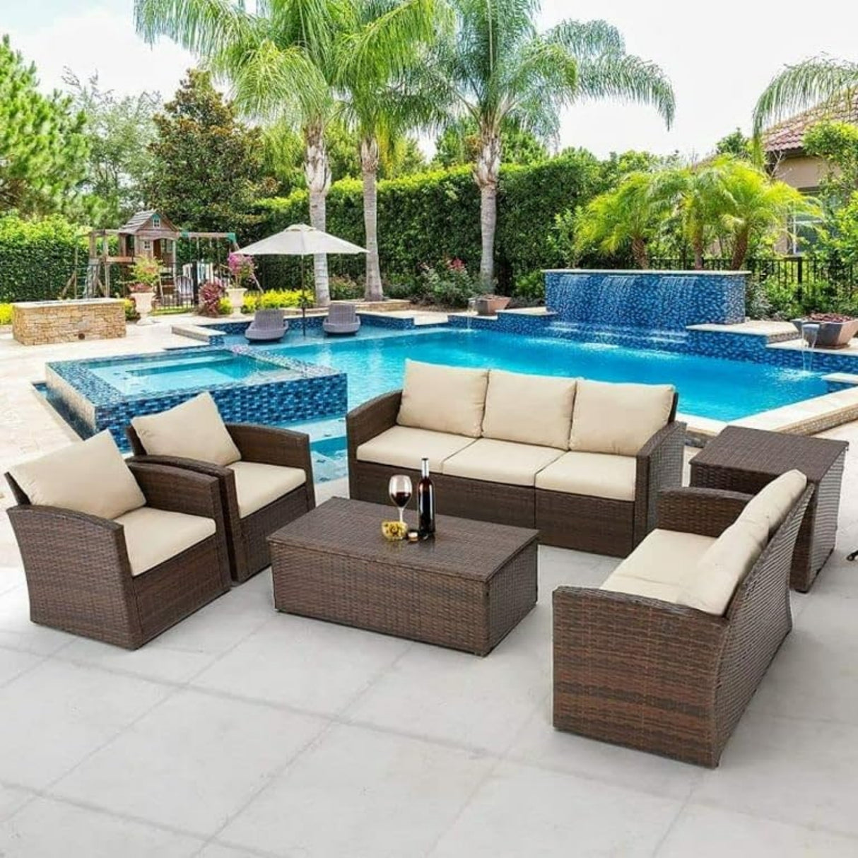 Outdoor 7-Seater Wicker Sectional Sofa Set
