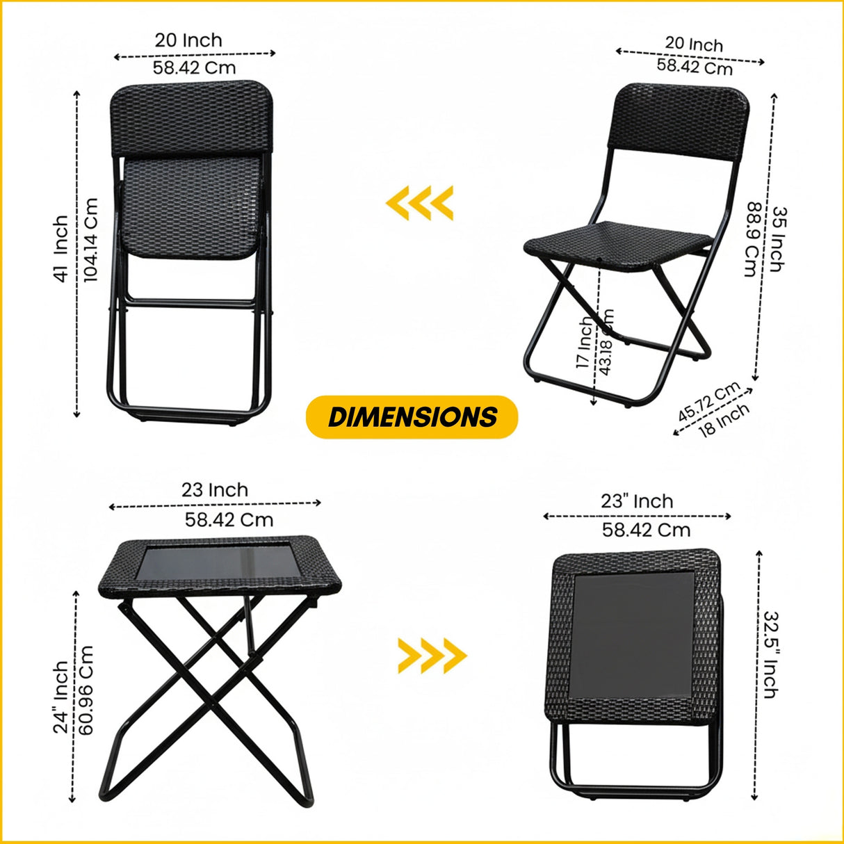 3-Piece Outdoor Wicker Folding Patio Set (Black)