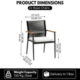 Modern Outdoor Rope Chairs with Wooden Armrests & Cushions (Black & White)