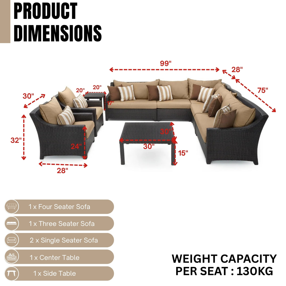 All Weather Outdoor Wicker Garden L-Shape Sectional Conversation Set