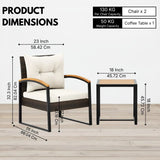 Outdoor Wicker Patio Chair Set with Wooden Armrests & Table