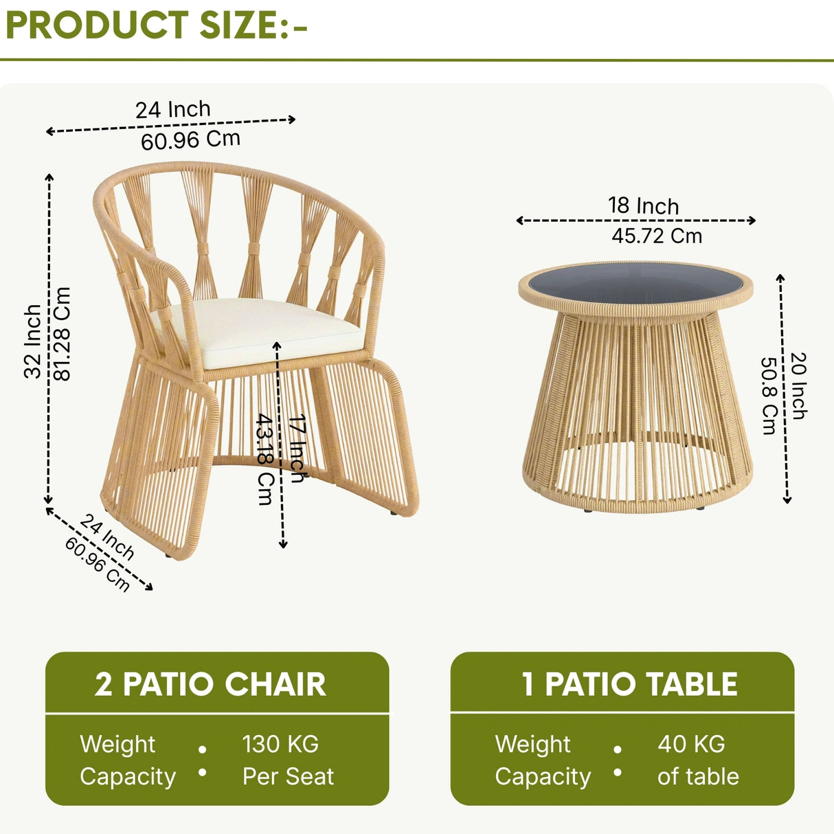 Outdoor Rope 3-Piece Patio Set (Beige & Off-White)