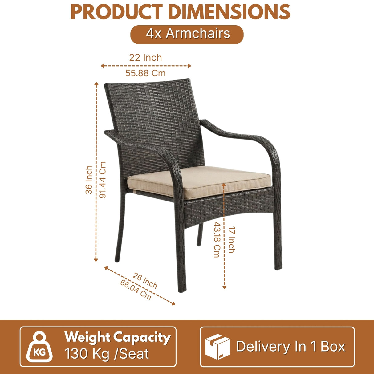 4-Piece Outdoor Rattan Wicker Patio Dining Chairs
