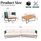 Outdoor Rope Sofa Set with Wooden Base & Teak Finish Coffee Table (Green & Off-White)