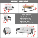 4 Piece Outdoor Rope Sofa Set with Wooden Top Table