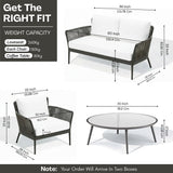 4-Piece Outdoor Rope Patio Furniture Set with Glass Top Table (Grey & Off-White)