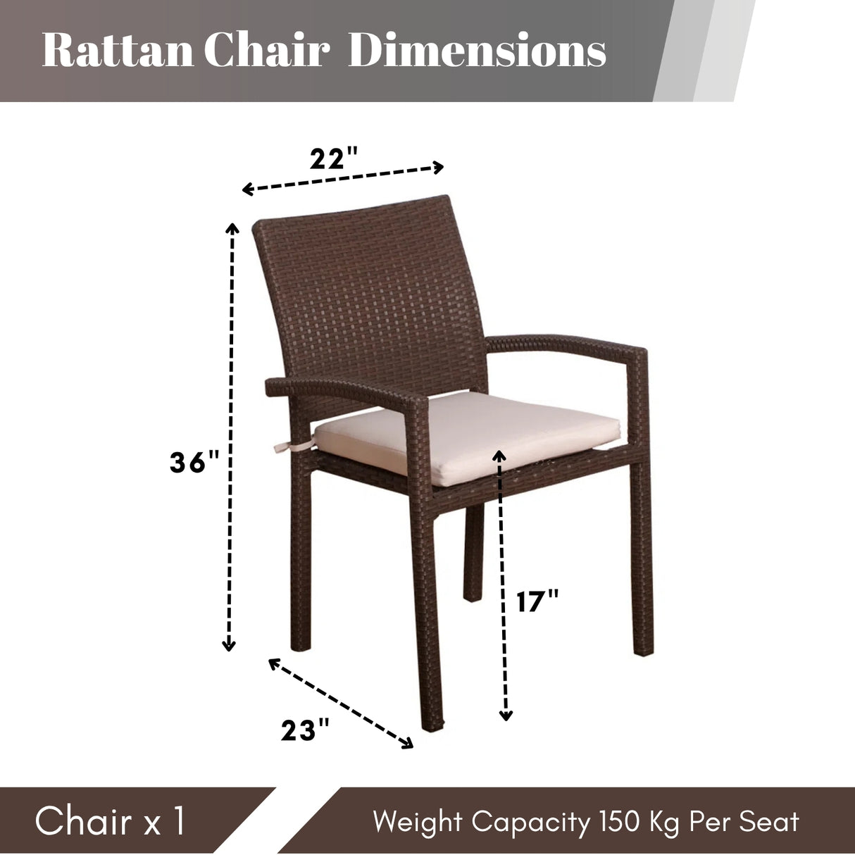 1-Piece Outdoor Rattan Wicker Patio Dining Chair