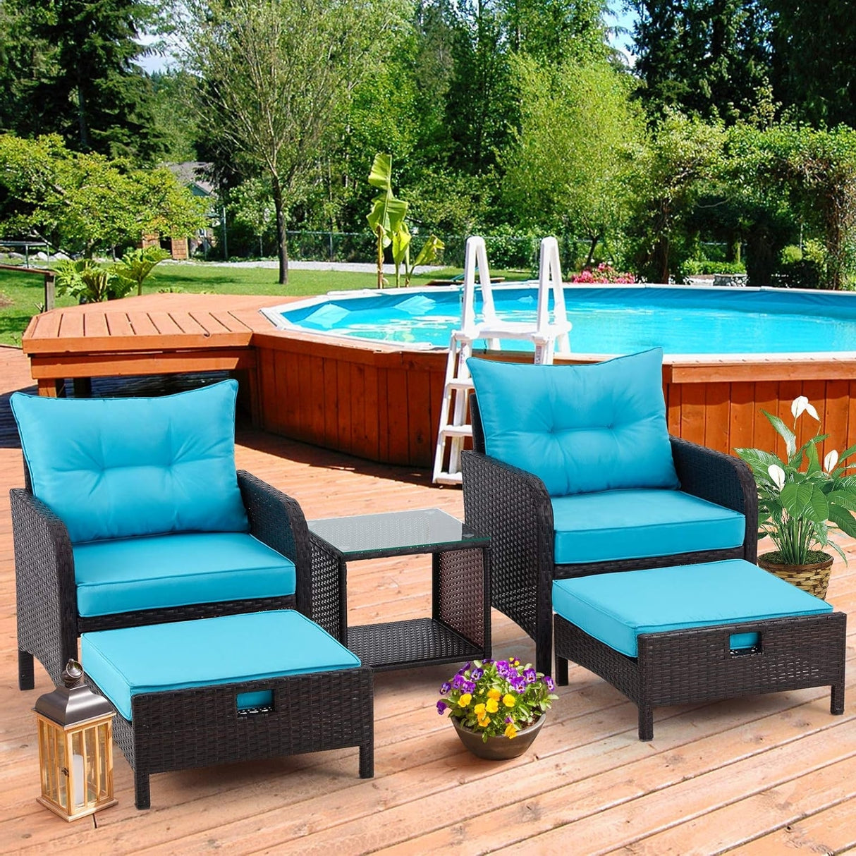 Outdoor 5 Piece Patio Wicker Furniture Set