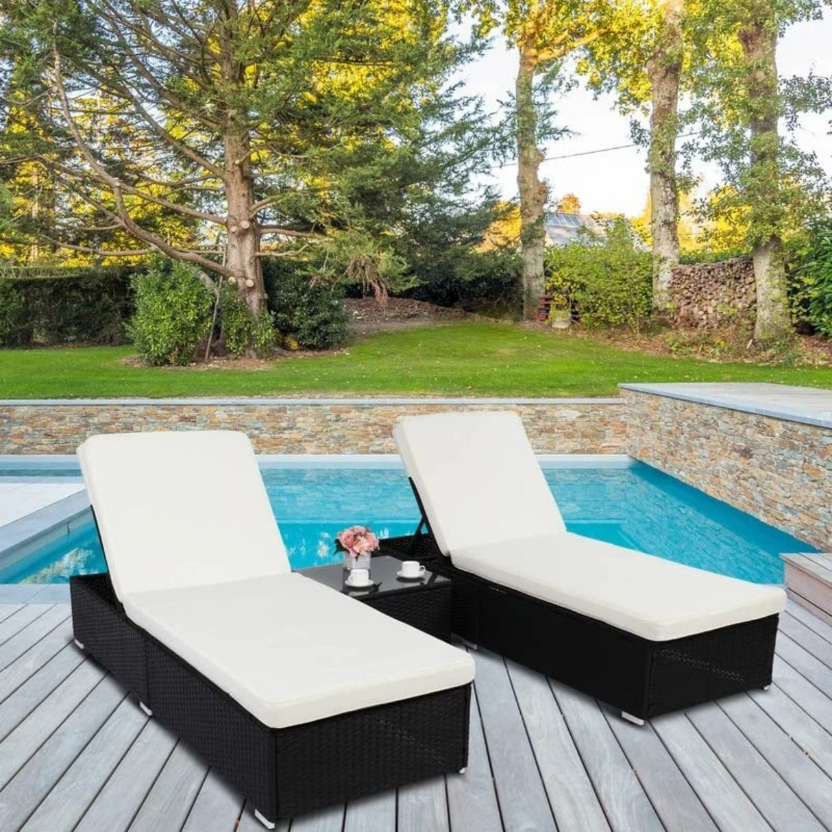 Outdoor Wicker Lounge Chairs Set of 2 With Side Table
