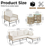 Outdoor L-Shape Rope Sofa Set (Beige & White)