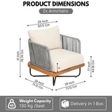 Premium All-Weather Outdoor Rope Sofa Chairs Set (Grey & Cream)
