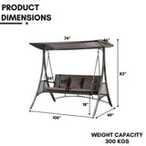 Outdoor Rattan Wicker 3-Seat Patio Swing Chair with Shade