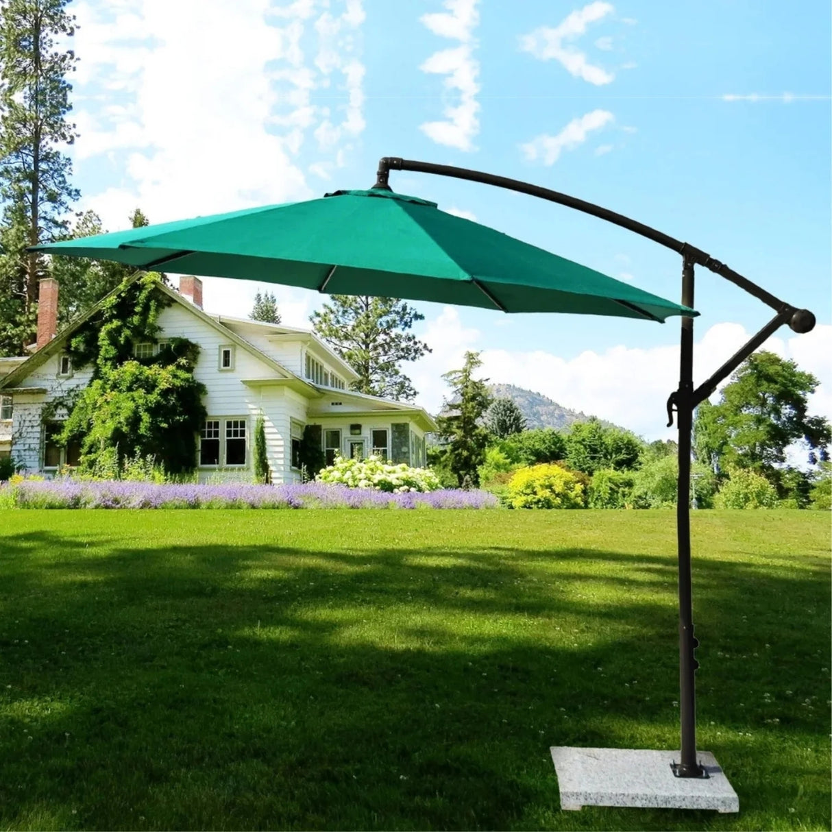 9 Ft Outdoor Offset Cantilever Patio Umbrella with Marble Base