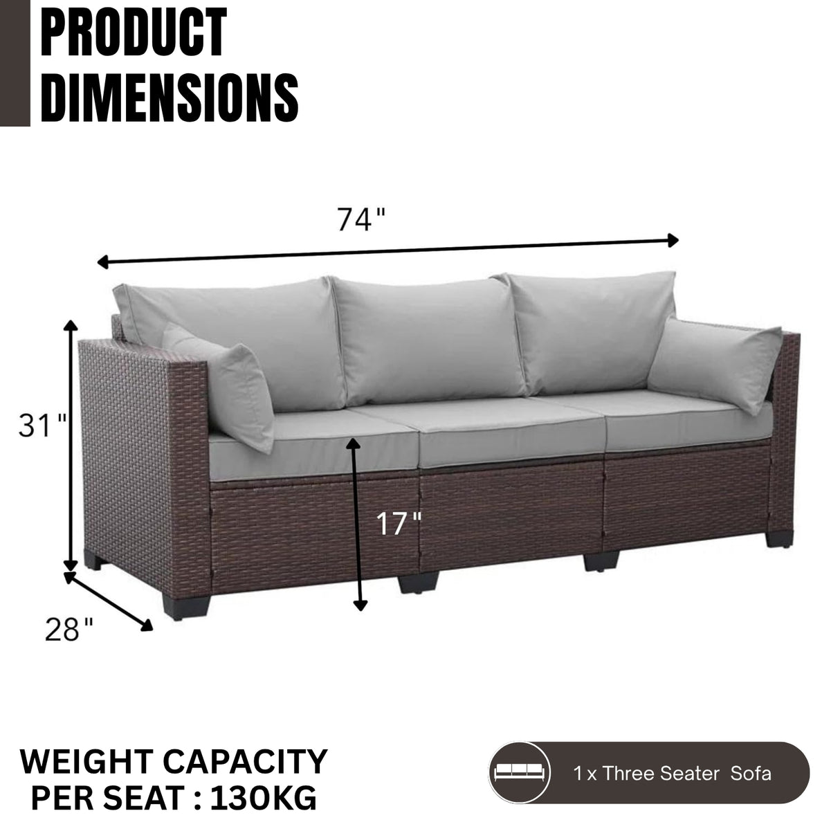 3-Seater Outdoor Rattan Wicker Patio Sofa
