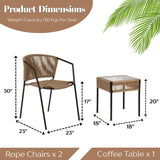 Outdoor Rope 3-Piece Patio Chairs Set (Beige)