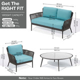 4-Piece Outdoor Rope Patio Furniture Set with Glass Top Table (Grey & Sky-Blue)