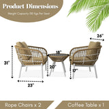 Outdoor Rope 3-Piece Patio Set (Beige & Dark Cream)