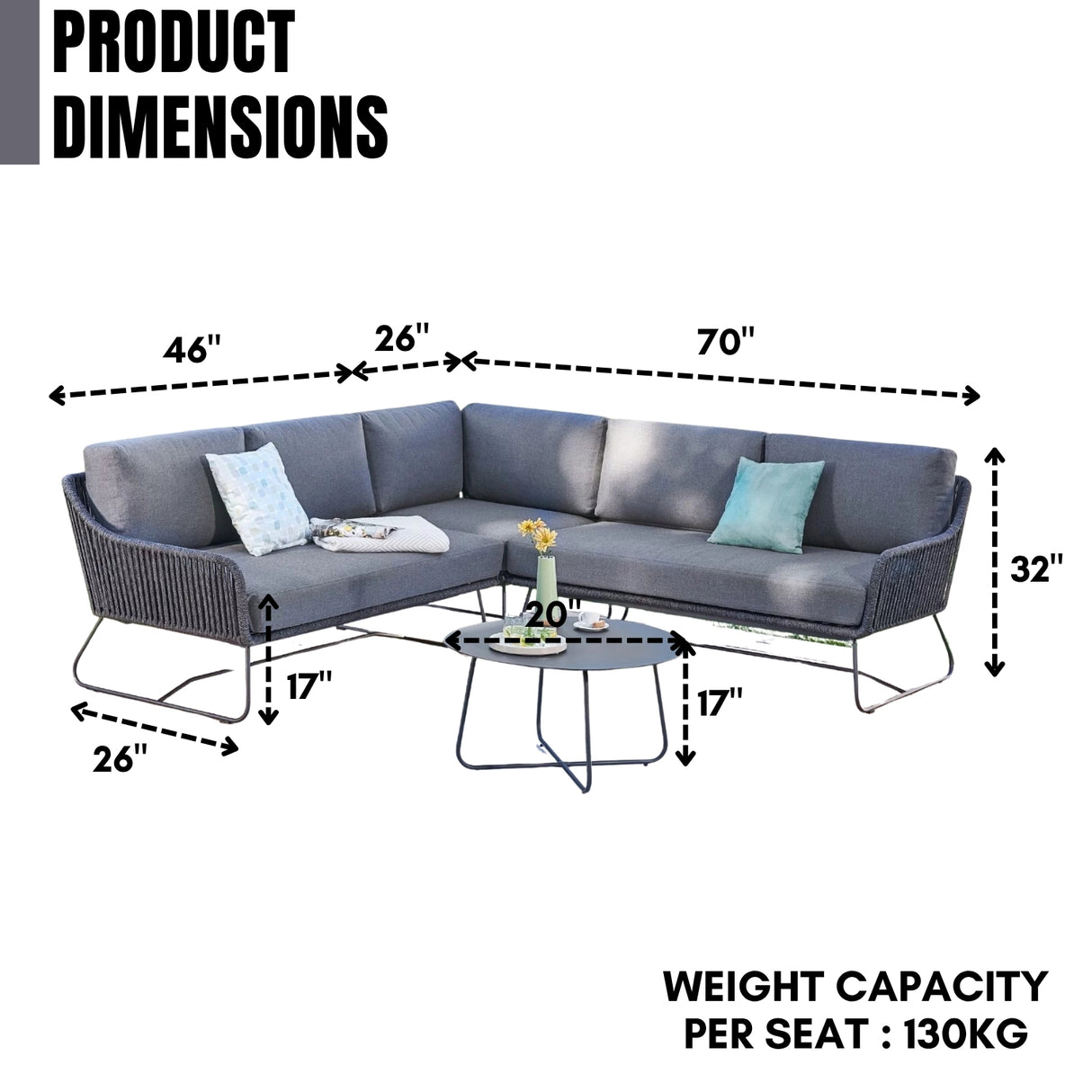 5-Seater L-Shape Outdoor Rope Sofa Set