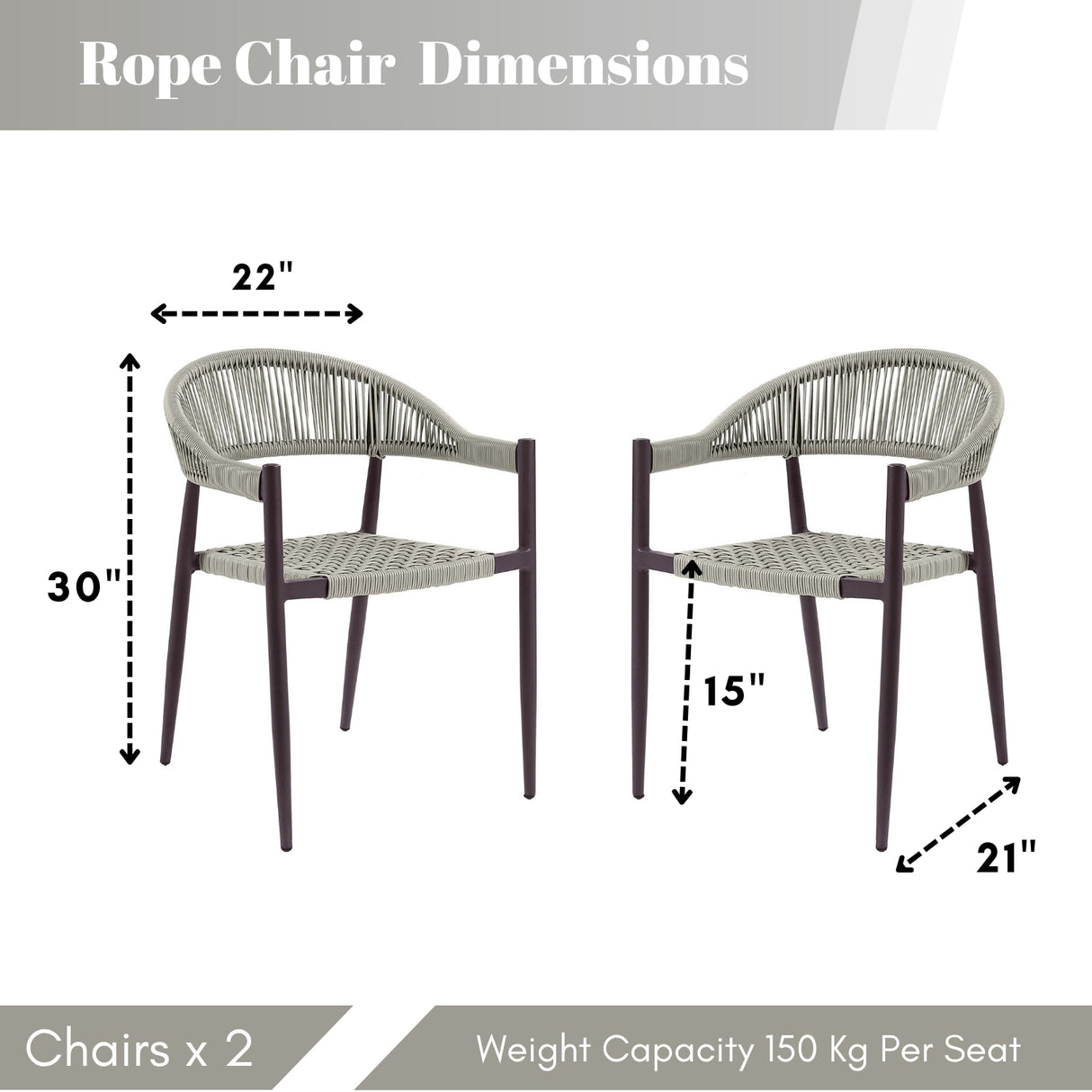 2-Piece Outdoor Rope Patio Dining Chairs