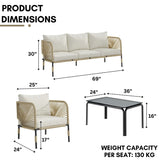Outdoor Rope 5-Seater Sofa Set With Glass Top Table