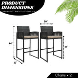 Outdoor Rattan Wicker 2-Piece Bar Chairs