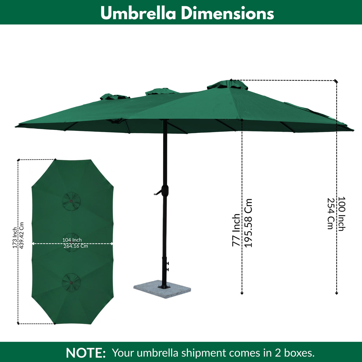 15FT Double-Sided Outdoor Patio Umbrella with Granite Base (Green)