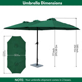 15FT Double-Sided Outdoor Patio Umbrella with Granite Base (Green)