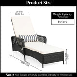 2-Piece Outdoor Rattan Wicker Lounger Set (Black & Off-White)