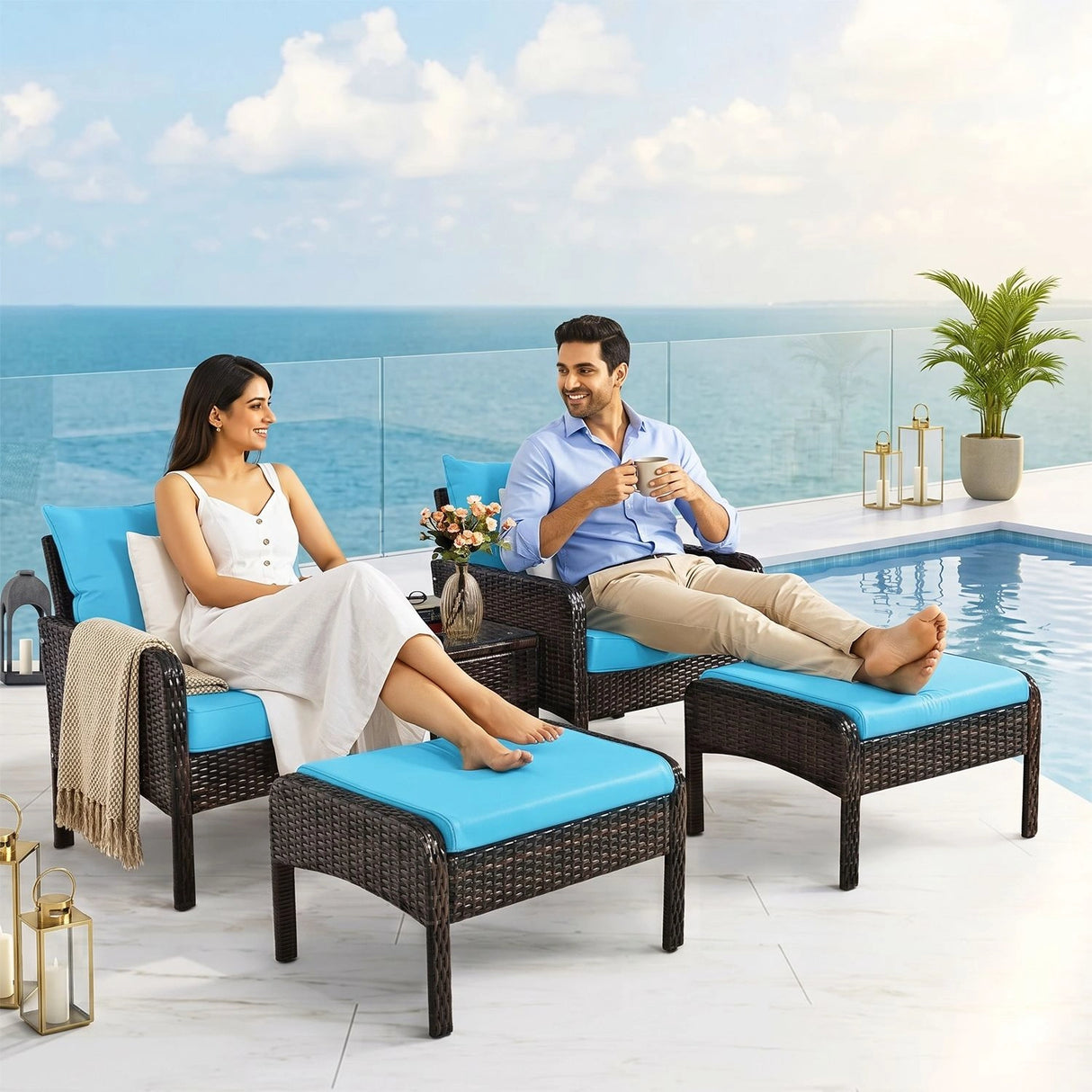 Outdoor Wicker 5-Piece Patio Sofa Set