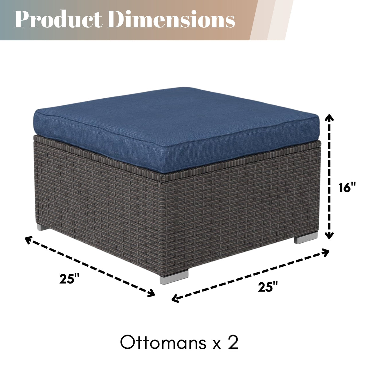 Outdoor Rattan Wicker 2-Piece Ottoman Set
