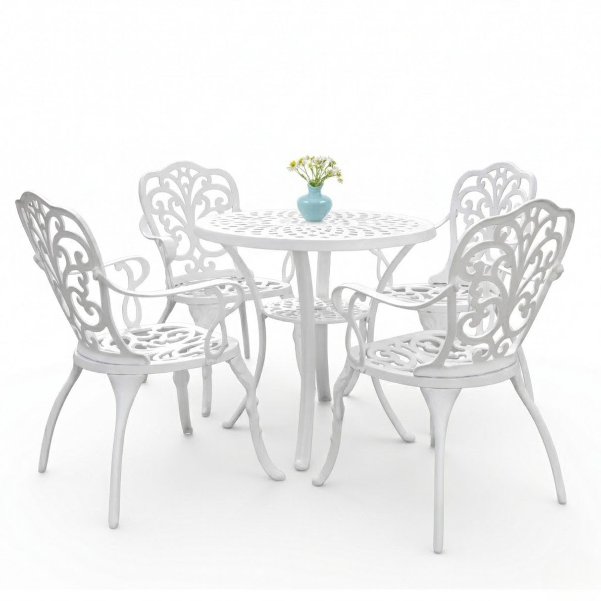 Outdoor Cast Aluminum 5-Piece Patio Conversation Set (White)
