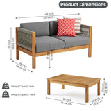 Outdoor Rope 2 Seater Sofa Set with Wooden Center Table