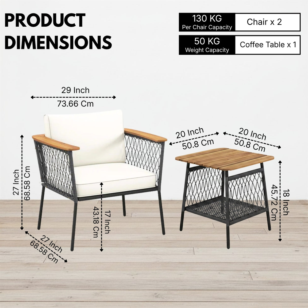 Modern Outdoor Wicker Patio Chair Set with 2-Tier Wooden Top Table