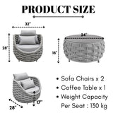 Bird’s Nest Shape 3-Piece Hand-Woven Rope Patio Set
